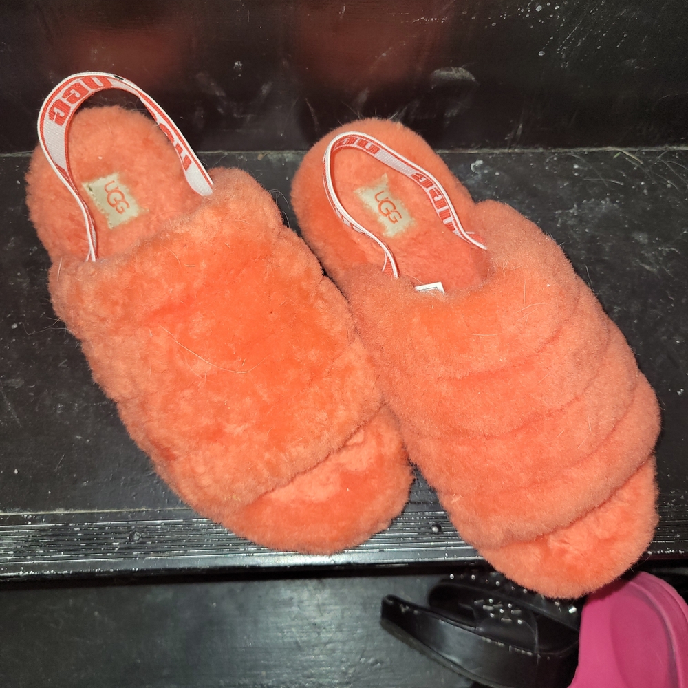 UGG Orange Fuzz Slide Slingback Slippers